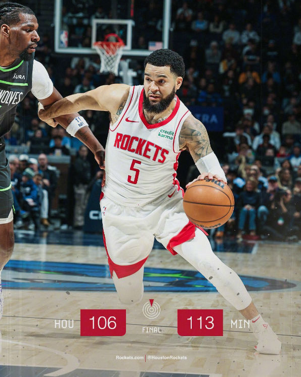 【NBA战报】森林狼113-106险胜火箭拒绝连败，杰伦-格林26分戈贝尔两双，爱德华兹21分